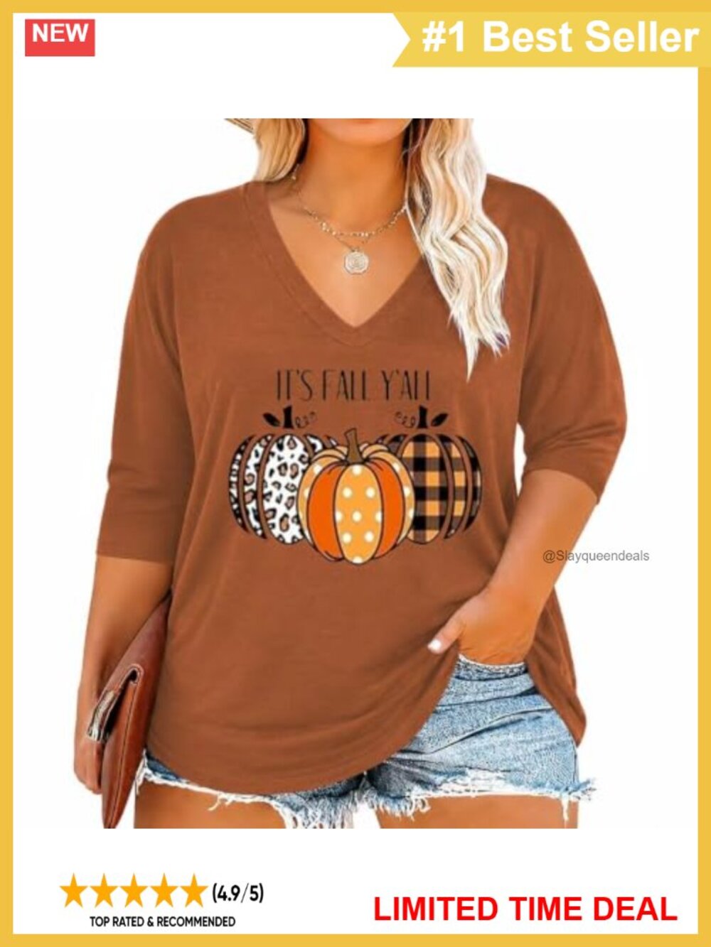 Plus Size Halloween V Neck Plaid Blouse 3/4 Sleeve Loose Fit Women's Top